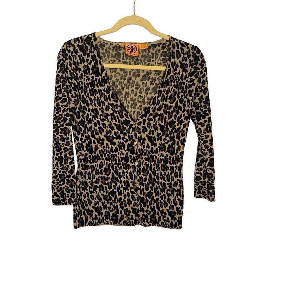 Tory Burch Merino Wool Leopard Printed 3/4 Sleeve Cardigan Women’s Size XS